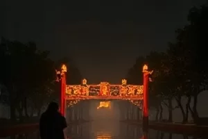 雾港信号主视觉：雨夜码头的灯塔与交错信号灯光束